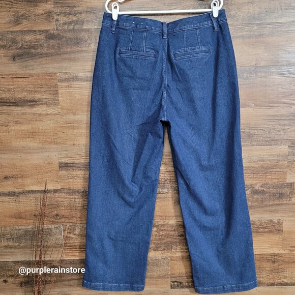 Lane Bryant Trouser Jeans 14 Wide Leg High Rise Medium Dark Wash Stretch Denim - Picture 2 of 13